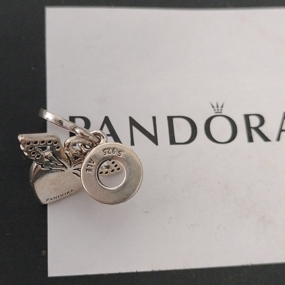 Pandora Sterling Silver Heart + Angel Wings Dangle w/ Clear Zirconia -798485C01 - Picture 5 of 5